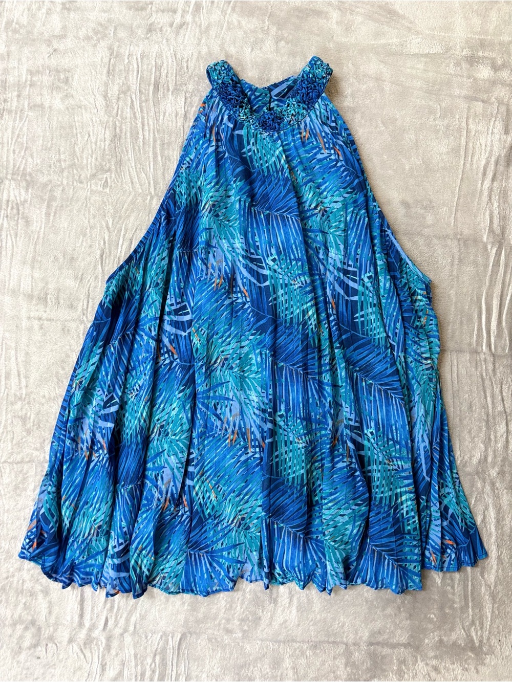 Jennifer Lopez Blue & Turquoise Tropical A-Line Skirt